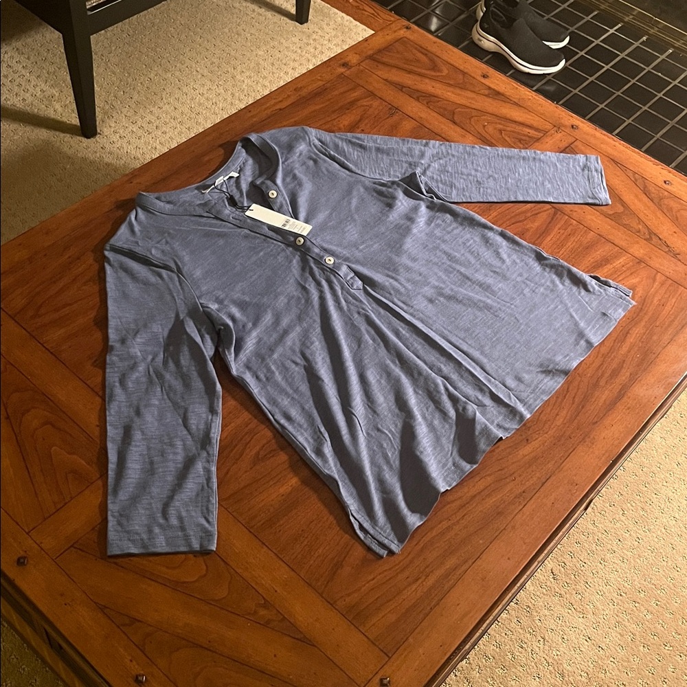 Chico’s Henley 3/4 Sleeve Basic Knit Blue Lotus